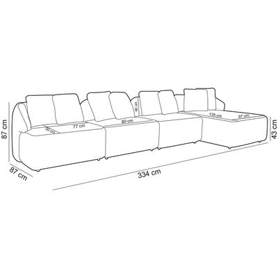 Sofá 5 Lugares com Chaise Direito Sala Living 334cm Arlo F04 Linho Bege - Lyam Decor