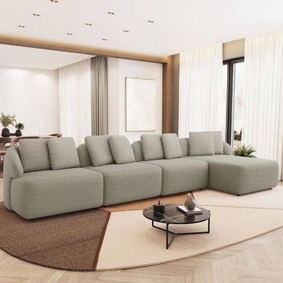 Sofá 5 Lugares com Chaise Direito Sala Living 334cm Arlo F04 Linho Bege - Lyam Decor