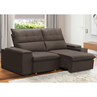 Sofá Retrátil Reclinável Para Sala 3 Lugares 230cm Niels F04 Veludo Marrom - Lyam Decor