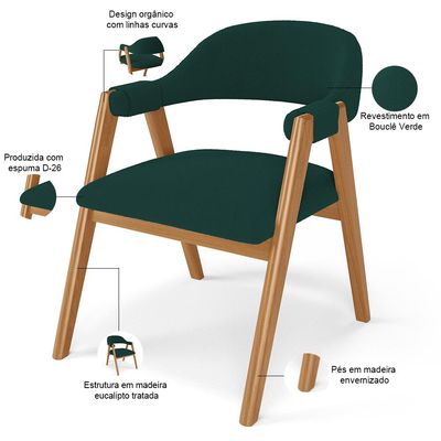 Kit 02 Cadeiras de Jantar e Estar Living Estofada Nadja L02 Bouclê Verde - Lyam Decor