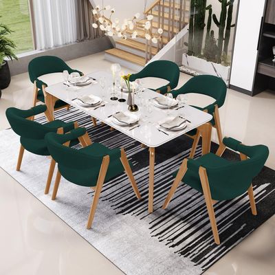 Kit 02 Cadeiras de Jantar e Estar Living Estofada Nadja L02 Bouclê Verde - Lyam Decor