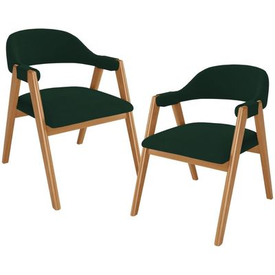 Kit 02 Cadeiras de Jantar e Estar Living Estofada Nadja L02 Suede Verde Musgo - Lyam Decor
