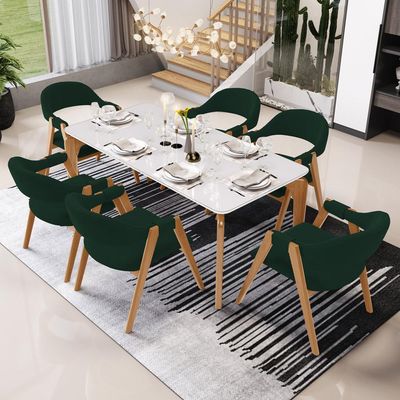 Kit 02 Cadeiras de Jantar e Estar Living Estofada Nadja L02 Suede Verde Musgo - Lyam Decor