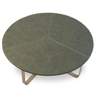 Mesa de Centro Redonda Baixa Para Sala Pés Industrial Amin L06 Couro Verde - Lyam Decor