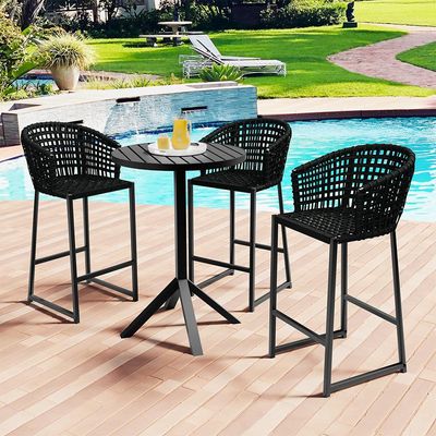 Kit Mesa Bistrô Hani Com 03 Banquetas Área Gourmet Bar Corda Náutica Porto D04 Preto - Lyam Decor