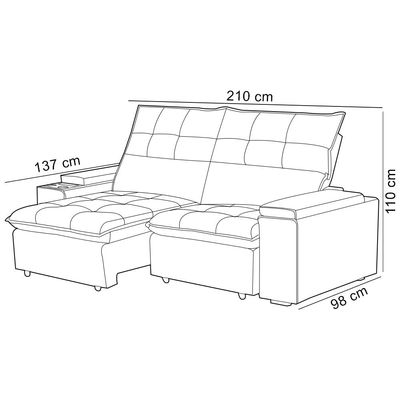Sofá Retrátil Reclinável Para Sala 3 Lugares 210cm Niels F04 Veludo Amêndoa - Lyam Decor
