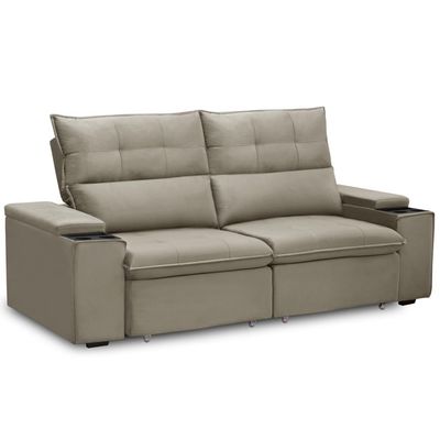 Sofá Retrátil Reclinável Para Sala 3 Lugares 210cm Niels F04 Veludo Amêndoa - Lyam Decor