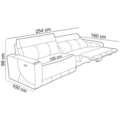Sofá 3 Lugares Retrátil Reclinável Elétrico 254cm Mazi L06 Couro Caramelo - Lyam Decor
