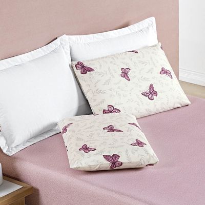 Jogo Cama Lençol Celi Casal Padrão Micropercal Estampado 200 Fios 3 Peças Borboletas Rosê