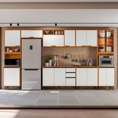 Cozinha Completa Poliman Ravena 7 Peças Armários Freijó com Off White