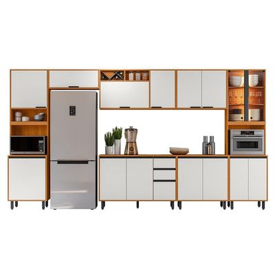 Cozinha Completa Poliman Ravena 7 Peças Armários Freijó com Off White