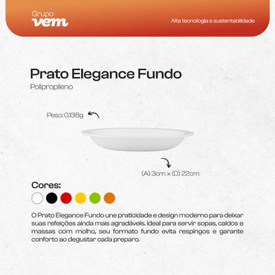 Prato Elegance Fundo Redondo 22cm Branco em Polipropileno