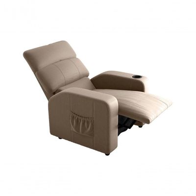 Poltrona Do Papai Reclinável Com Porta Copos Pulse Matrix Veludo Turkey Capuccino