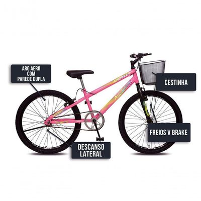 Bicicleta Allegra City Aro 24 Sem Marchas Freios V-brake E Cestão Colli Rosa Neon