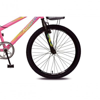 Bicicleta Allegra City Aro 24 Sem Marchas Freios V-brake E Cestão Colli Rosa Neon