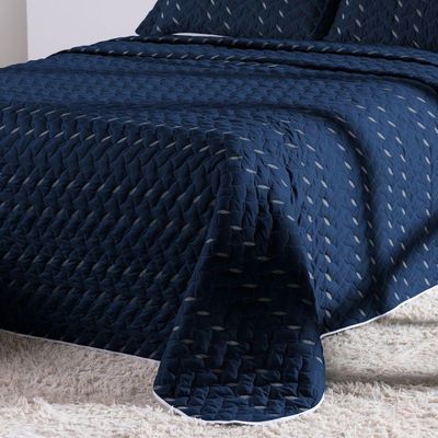 Cobre Leito Bordado 400 Fios Heitor Casal Padrão 100% Poliéster - Azul Marinho