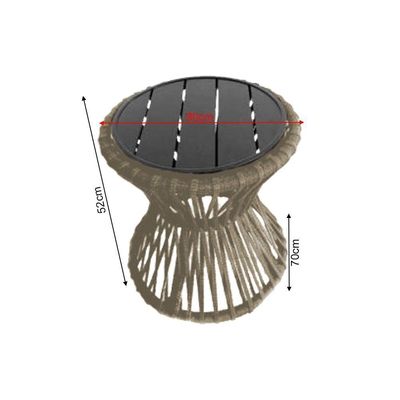 Mesa De Centro Sol Em Corda Náutica E Base Em Alumínio Preta 70cm Rami - Cor: Bege