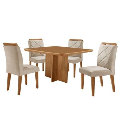 Mesa Olimpia 90 Mdf Com 4 Cadeiras Melissa Veludo Creme Naturalle