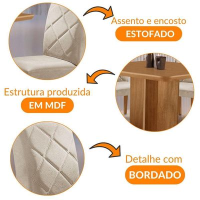 Mesa Olimpia 90 Mdf Com 4 Cadeiras Melissa Veludo Creme Naturalle