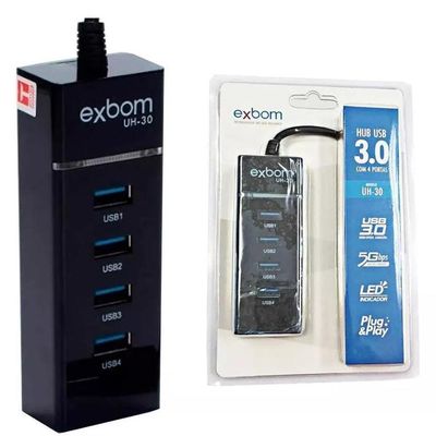 HUB USB 3.0 com 4 Portas e Led Indicador Exbom UH-30