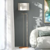 Luminária Abajur De Chão Salone Aço Carbono Champanhe Com Cúpula Palha Italiana