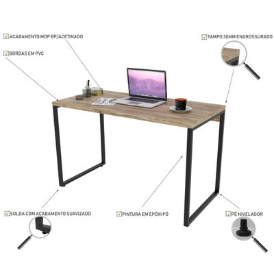 Kit Mesa Para Escritório com Estante 4 Prateleiras Industrial Form C01 120 cm Carvalho - Lyam Decor
