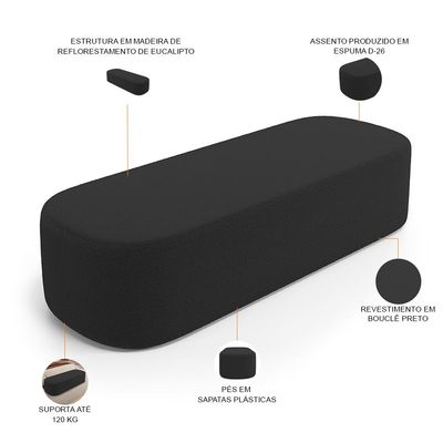 Cabeceira Cama Box King 195cm Lanna com Puff Recamier Doha W01  Bouclê Preto - Lyam Decor