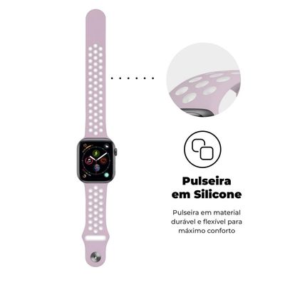 Pulseira para Apple Watch 42 / 44 / 45MM Armor Running - Rosa e Branco - Gshield