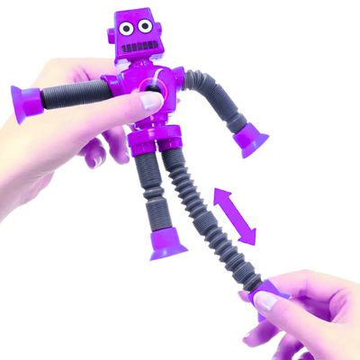 Robô Brinquedo Tubo Estica Gruda Ventosa LED cor Roxo