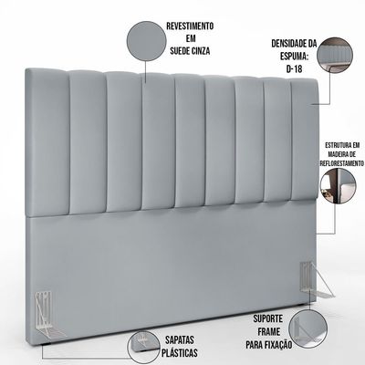 Cabeceira Cama Box Casal King 195 cm Dália W01 Suede Cinza - Lyam Decor