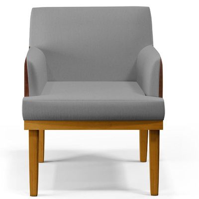 Kit 4 Poltronas Decorativas Sala Estar Beatriz W01 Linho Cinza Escuro Couríssimo Marrom - Lyam Decor