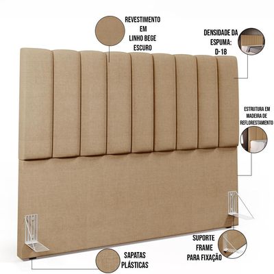 Cabeceira Cama Box Casal Queen 160 cm Dália W01 Linho Bege Escuro - Lyam Decor