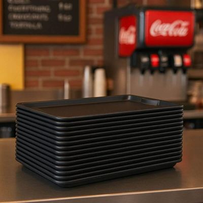 Kit 12 Bandejas Servir Plástica Preta 48x33cm Coza Uno Bar Lanchonetes Restaurantes