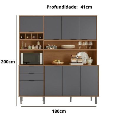 Cozinha Compacta Viena 8 Portas E 2 Gavetas Lukaliam Móveis Jequitiba-cinza Fosco