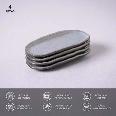 Conjunto de Travessas Oval Rasa Mini Orgânico Dust 16,5x8cm 4 Peças Porto Brasil Preto