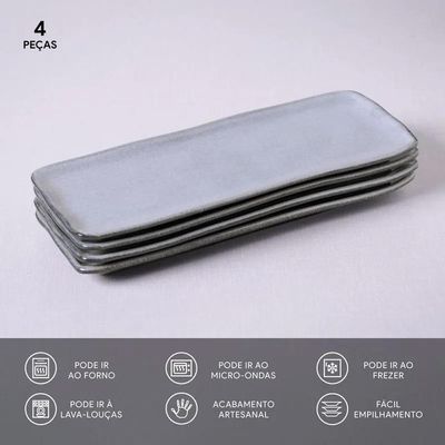 Conjunto de Travessas Retangulares Médias Orgânico Dust 33x13cm 4 Peças Porto Brasil Preto
