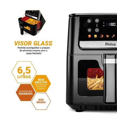 Air Fryer Philco 6,5L Visor Glass e Redstone 1700W PAF65A 127V