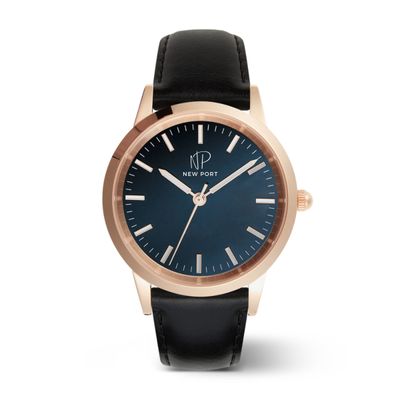 Relógio Feminino De Luxo Clássico Couro Preto New Port 40mm
