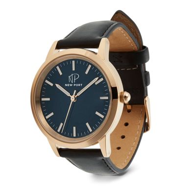 Relógio Feminino De Luxo Clássico Couro Preto New Port 40mm