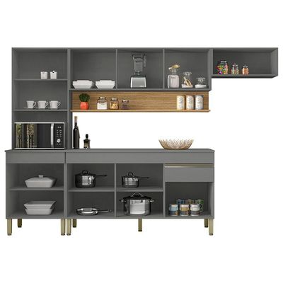 Cozinha Modulada 4 Pecas Com Balcao Tampo Line Gris Cp Freijo Ktp