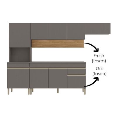 Cozinha Modulada 4 Pecas Com Balcao Tampo Line Gris Cp Freijo Ktp