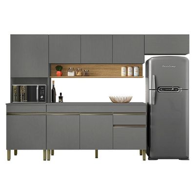 Cozinha Modulada 4 Pecas Com Balcao Tampo Line Gris Cp Freijo Ktp