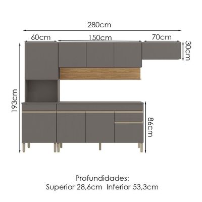 Cozinha Modulada 4 Pecas Com Balcao Tampo Line Gris Cp Freijo Ktp