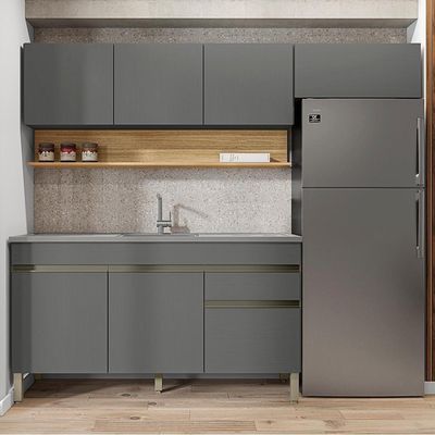 Cozinha Modulada 3 Pecas Com Balcao Pia Line Gris Cp Freijo Ktp Gris Cp Freijo