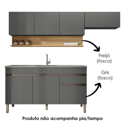 Cozinha Modulada 3 Pecas Com Balcao Pia Line Gris Cp Freijo Ktp Gris Cp Freijo