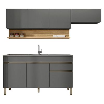 Cozinha Modulada 3 Pecas Com Balcao Pia Line Gris Cp Freijo Ktp Gris Cp Freijo
