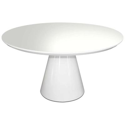 Mesa de Jantar Cone 90cm Tampo de Vidro Laca Branca Yescasa