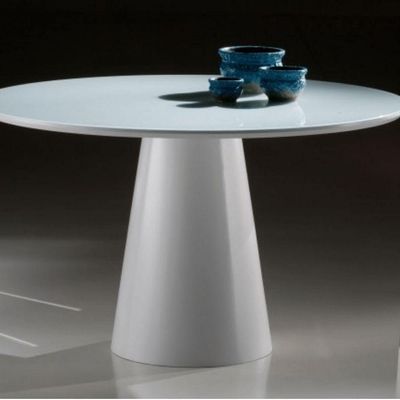 Mesa de Jantar Cone 90cm Tampo de Vidro Laca Branca Yescasa