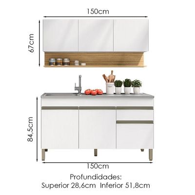 Balcao Para Pia E Armario Aereo 150 Cm Line Supremo Cp Freijo Ktp