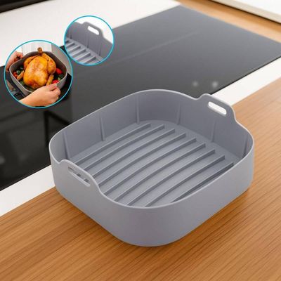 Kit 2 Formas Quadradas de Silicone para Air Fryer Cinza P e M Lyor Reutilizável Carne Bolo Torta
